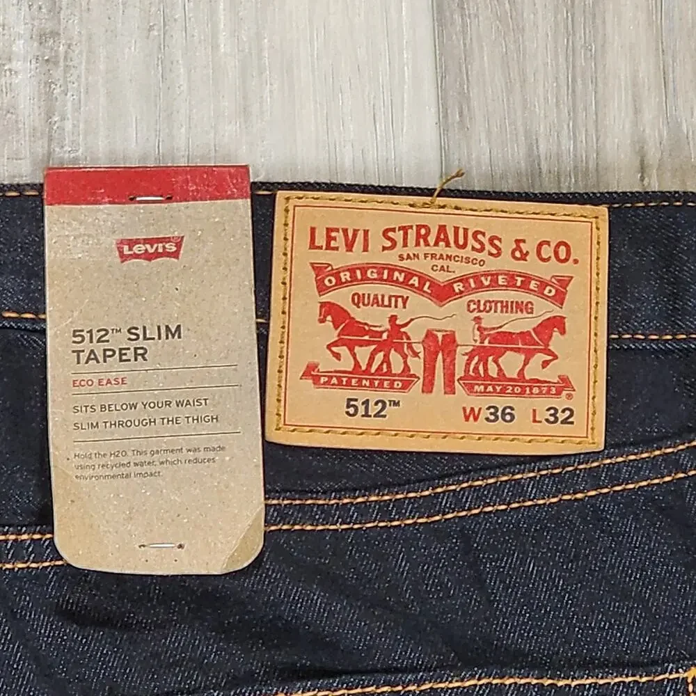 Levi's 512 Jeans Men's 36X32 Dark Wash Slim Taper New 288333148